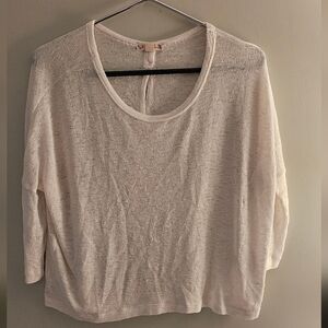 Round Neck Lon Sleeve Cream Sheer Knit Top Size Small